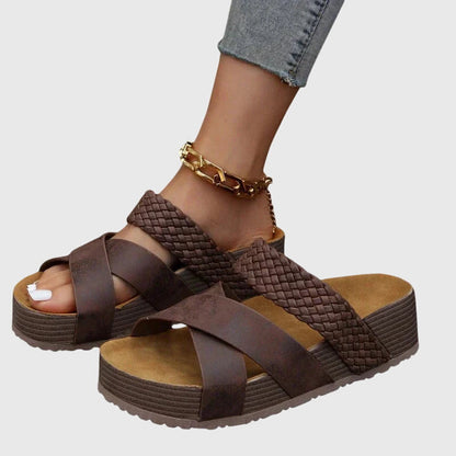 Comfortable Orthopedic Sandals for Women with Woven Crossover Strap Platform Open Toe Slip On Casual Style