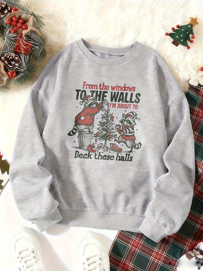 Comfortable Graphic Print Christmas Tacky Sweater for Women with Crew Neck Long Sleeve Oversized Pullover Style
