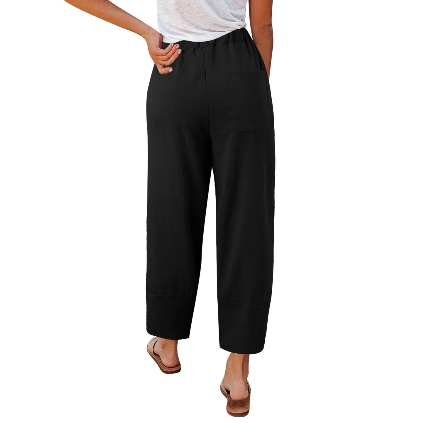 Effortless Linen Pants for Women with High Waist Cropped Wide Leg Relaxed Casual Style