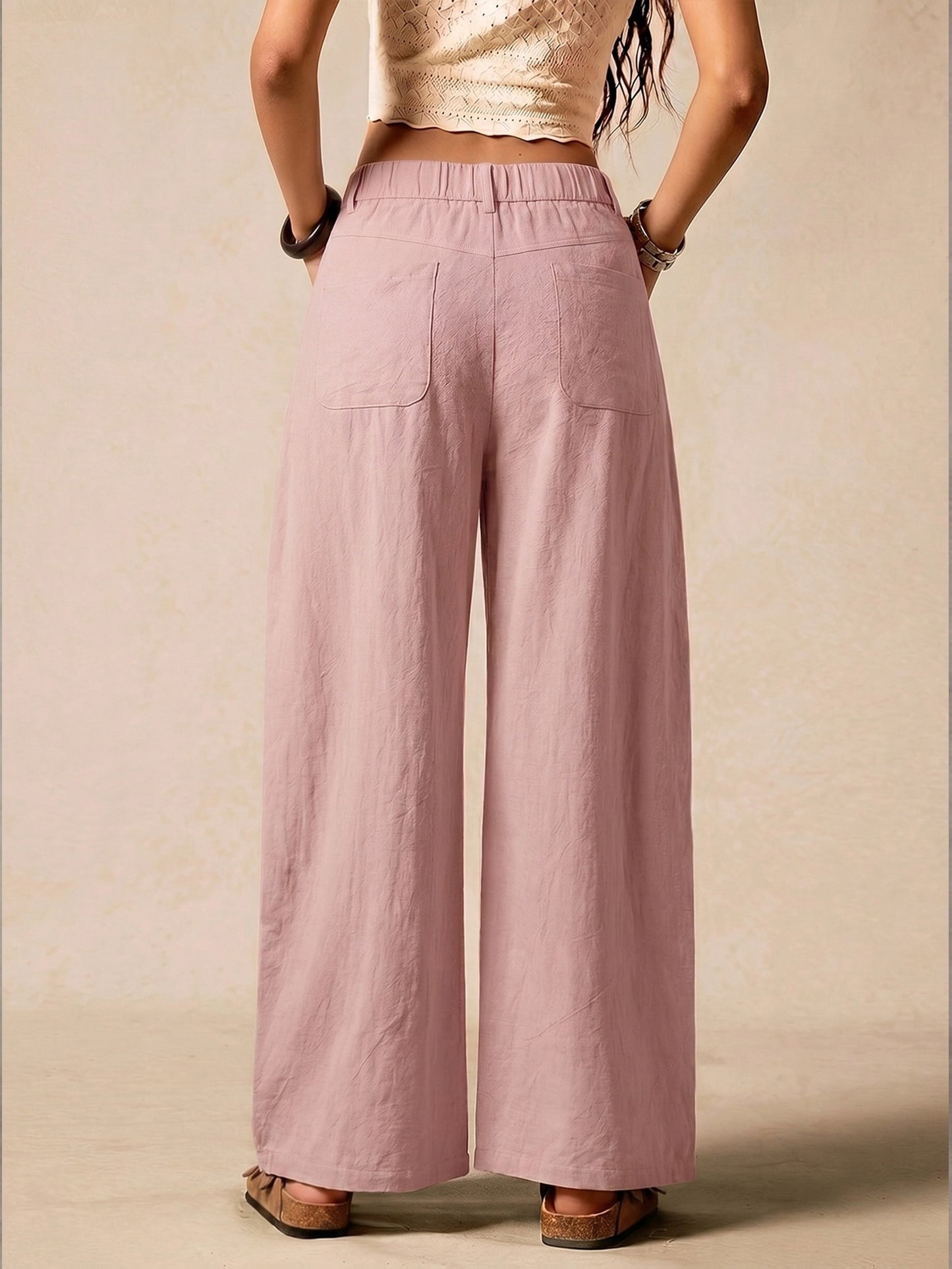 Effortless Linen Wide Leg Trousers for Women with High Waist Button Front Relaxed Casual Style
