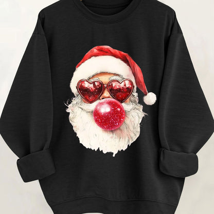 Comfortable Santa Graphic Christmas Tacky Sweater for Women with Crew Neck Long Sleeve Oversized Pullover Style