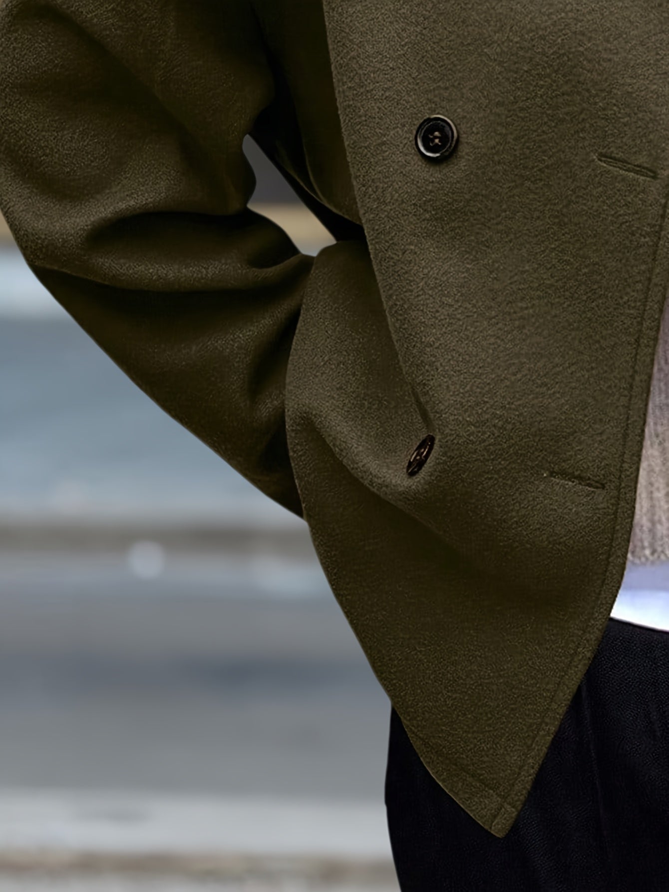 Elegant Dark Green Pea Coat for Women with Stand Collar Long Sleeve Double Breasted Relaxed Style