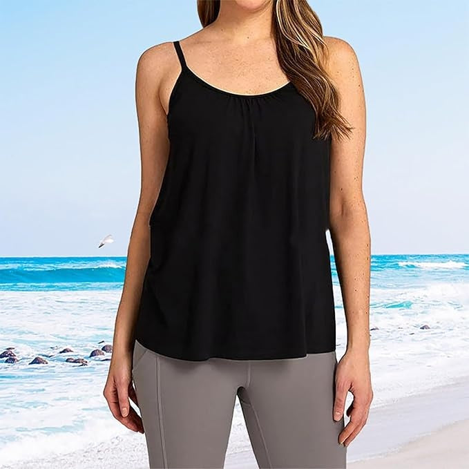 Effortless Tank Top for Women with Scoop Neck Sleeveless Gathered Relaxed Casual Style