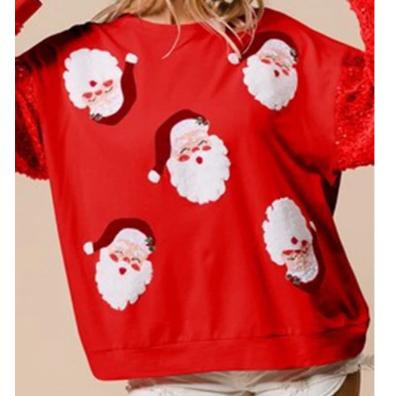 Comfortable Sequin Christmas Tacky Sweater for Women with Crew Neck Long Sleeve Santa Oversized Knit Style