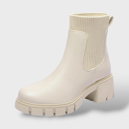 Sleek Ankle Chelsea Boots for Women with Chunky Heel Lug Sole Ribbed Knit Style