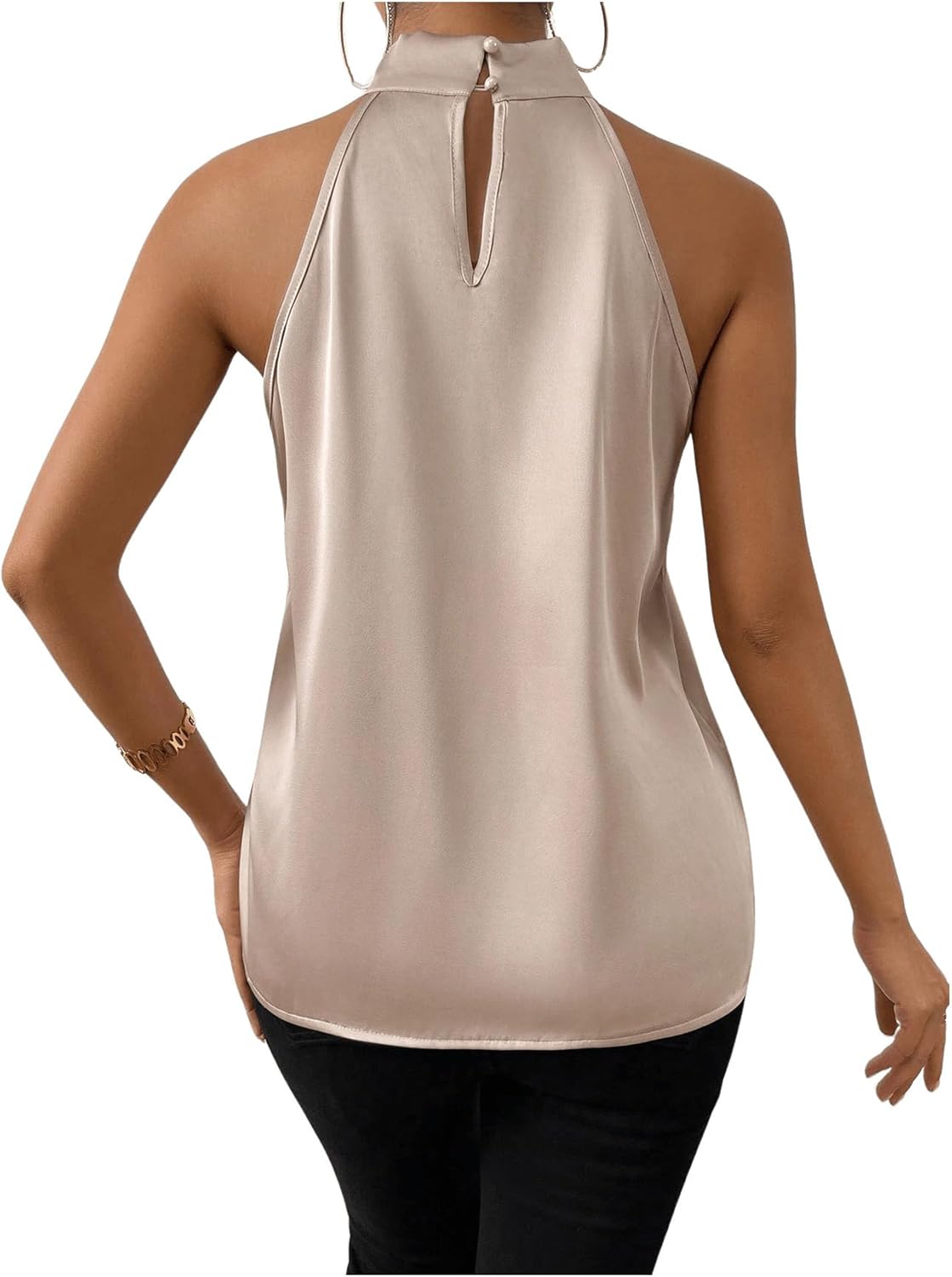 Elegant Gold Satin Halter Top for Women with Twist Neck Sleeveless Silky Style