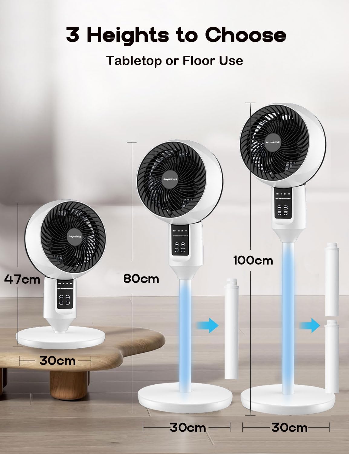 Adjustable Oscillating Stand Fan with 3D Airflow