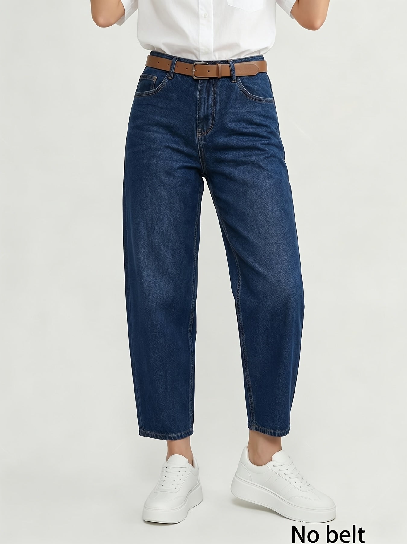 Effortless Deep Blue Denim Mom Jeans for Women with High Waist Tapered Cropped Relaxed Style