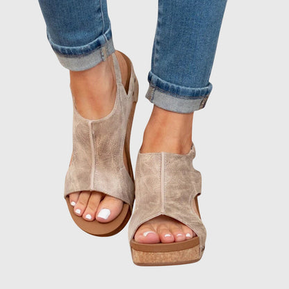 Comfortable Orthopedic Sandals for Women with Crossover Strap Cork Wedge Platform Open Toe Casual Style
