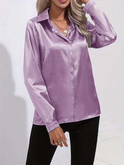 Donna | Women’s Button Down Long Sleeve Satin Blouses