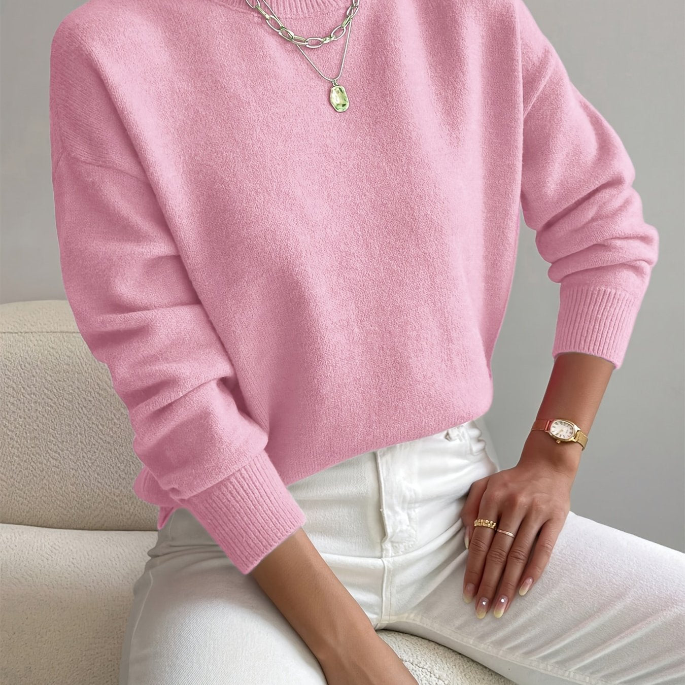 Comfortable Knit Sweater for Women with Mock Neck Long Sleeve Relaxed Oversized Style