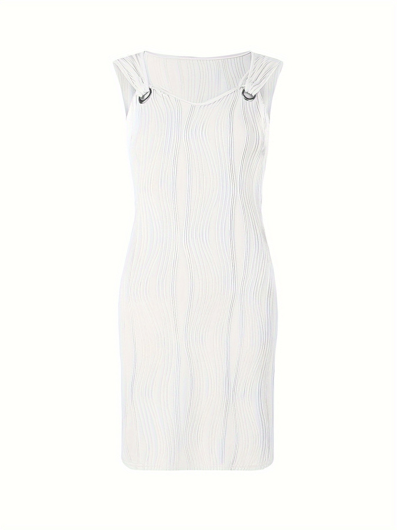 Elegant Ribbed Knit Mini Dress for Women with Sweetheart Neck Sleeveless Grommet Strap Bodycon Style