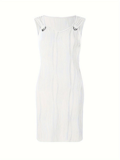 Elegant Ribbed Knit Mini Dress for Women with Sweetheart Neck Sleeveless Grommet Strap Bodycon Style