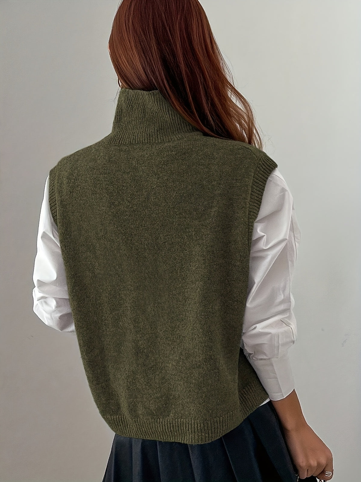 Cozy Sleeveless Turtleneck Vest for Women with High Neck Ribbed Knit Side Slit Style