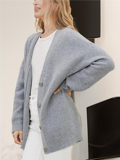 Cozy Oversized Knit Cardigan for Women with V Neck Long Sleeve Button Front Cocoon Style