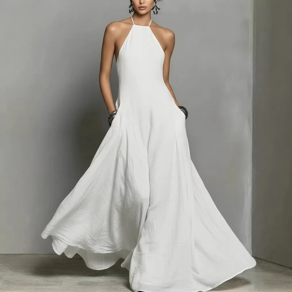 Elegant Maxi Dress for Women with Halter Neck Sleeveless Flowing Formal Style