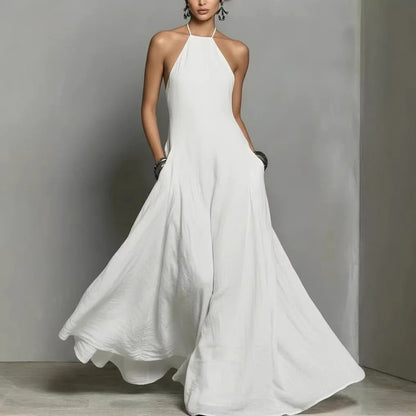 Elegant Maxi Dress for Women with Halter Neck Sleeveless Flowing Formal Style