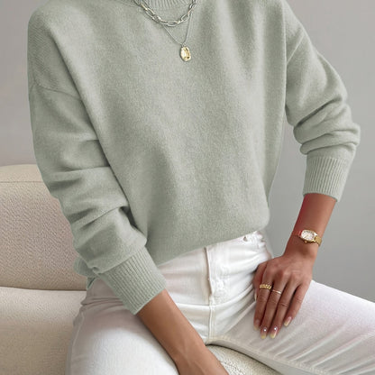 Comfortable Knit Sweater for Women with Mock Neck Long Sleeve Relaxed Oversized Style