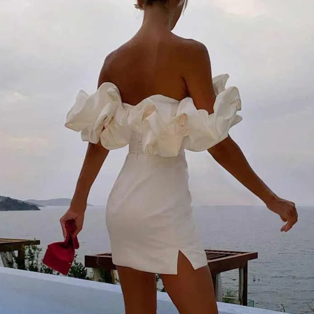 Elegant Satin Mini Dress for Women with Sweetheart Neckline Ruffle Sleeve Bodycon Cocktail Style
