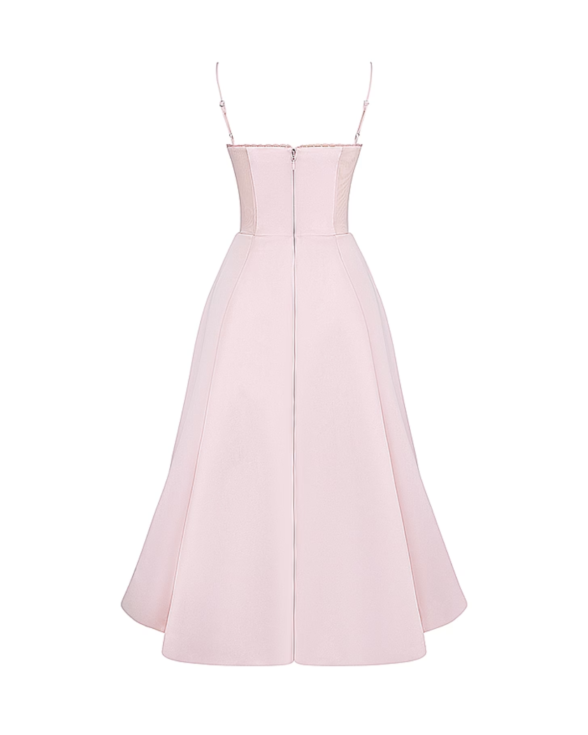 Elegant Bustier Midi Dress for Women with Sweetheart Neckline Spaghetti Strap Tulle Hem Flowing Style