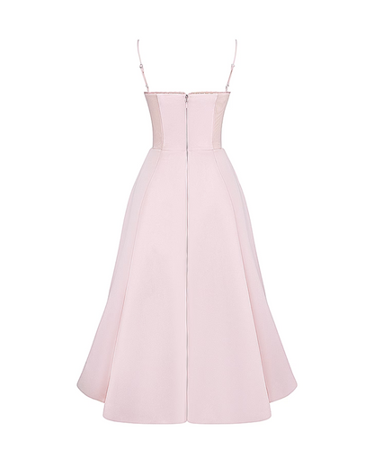 Elegant Bustier Midi Dress for Women with Sweetheart Neckline Spaghetti Strap Tulle Hem Flowing Style