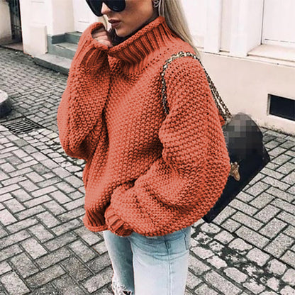 Cozy Chunky Knit Sweater for Women with Turtleneck Long Sleeve Oversized Relaxed Style