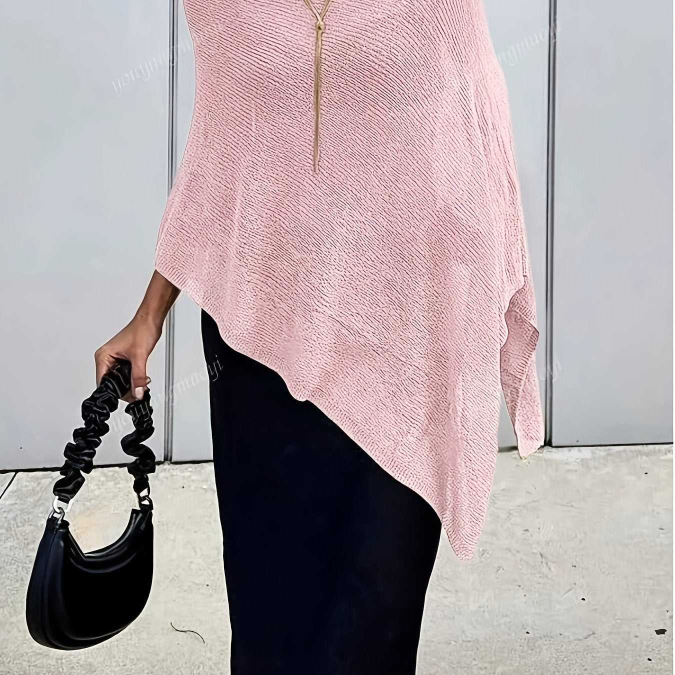 Effortless Poncho Shirt for Women with Asymmetric Hem Draped Knit Relaxed Style