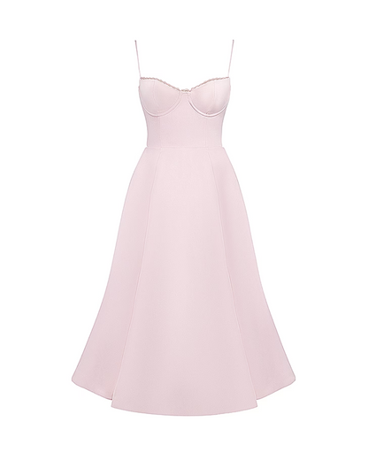 Elegant Bustier Midi Dress for Women with Sweetheart Neckline Spaghetti Strap Tulle Hem Flowing Style
