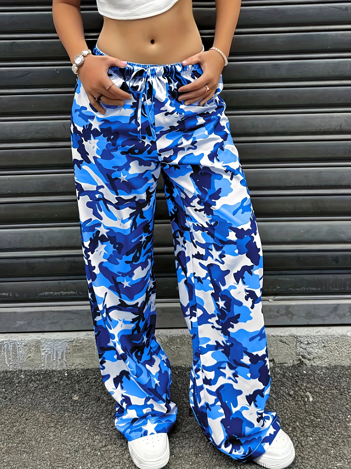 Effortless Camo Pants for Women with High Waist Drawstring Wide Leg Relaxed Streetwear Style