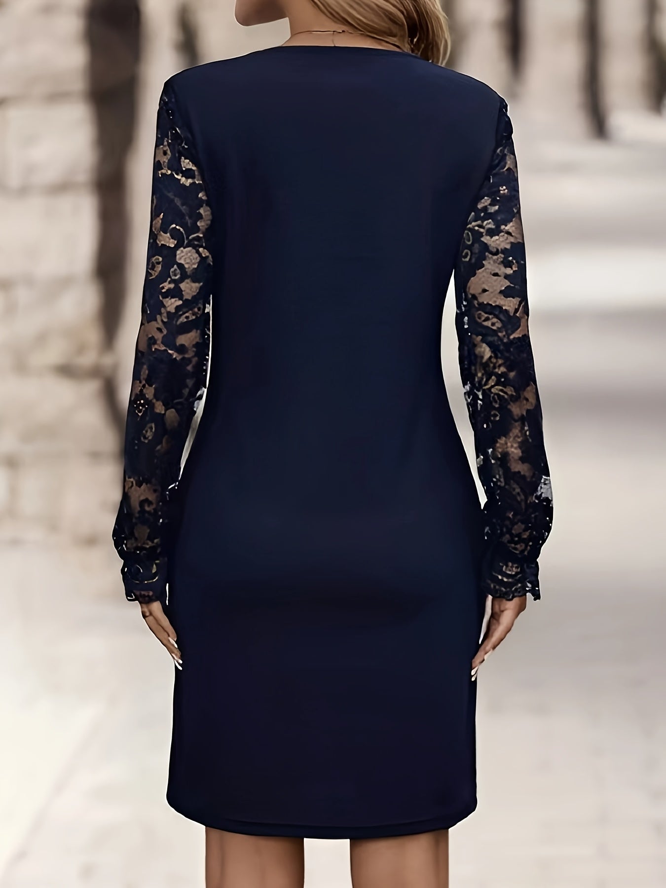 Elegant Sea Blue Lace Long Sleeve Wedding Dress for Women with Scalloped V Neck Bodycon Cocktail Style