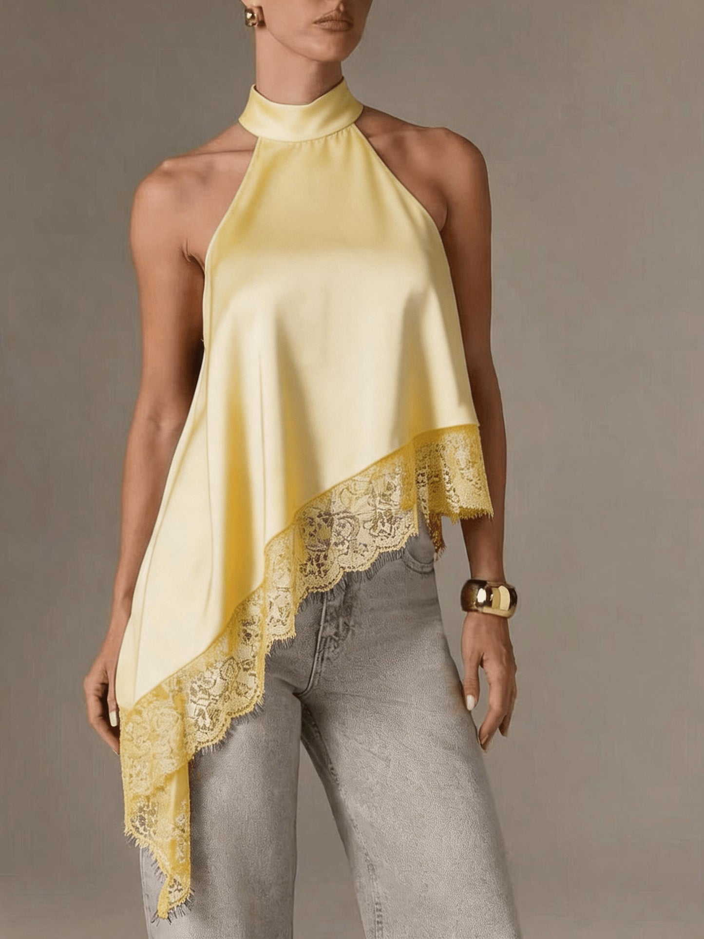 Effortless Going Out Top for Women with Asymmetric Fringe Halter Style