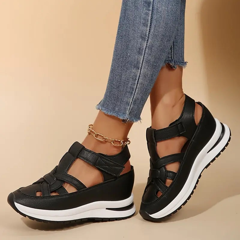 Comfortable Orthopedic Sandals for Women with Velcro Strap Cutout Platform Closed Toe Casual Style