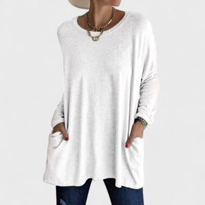 Comfortable Oversized Tunic for Women with Crew Neck Long Sleeve Side Pocket Relaxed Style