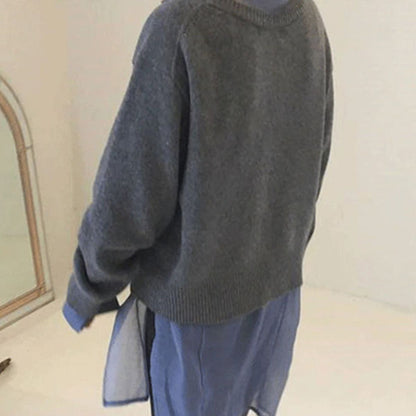 Cozy Oversized Knit Cardigan for Women with Round Neck Long Sleeve Button Front Relaxed Style