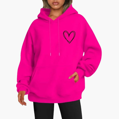 Comfortable Heart Print Hoodie for Women with Drawstring Hood Long Sleeve Oversized Relaxed Style