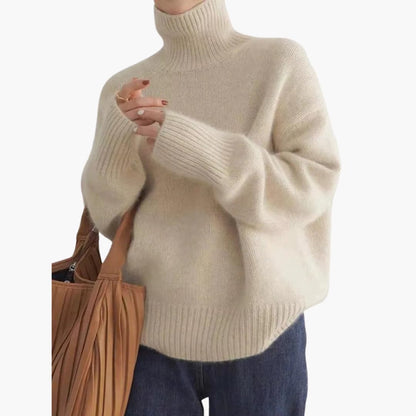 Comfortable Ribbed Turtleneck Sweater for Women with High Neck Long Sleeve Oversized Cozy Knit Style