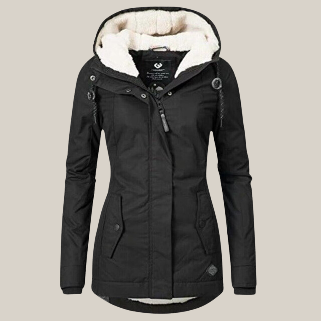 Effortless Sherpa Fleece Jacket for Women with Hooded Long Sleeve Zip Front Drawstring Waist Style