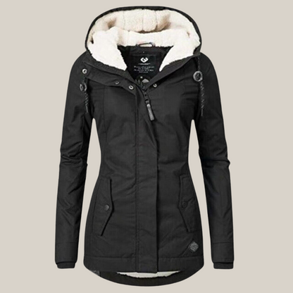 Effortless Sherpa Fleece Jacket for Women with Hooded Long Sleeve Zip Front Drawstring Waist Style