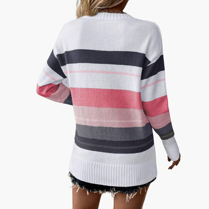 Comfortable Striped Sweater for Women with Crew Neck Long Sleeve Relaxed Oversized Knit Style