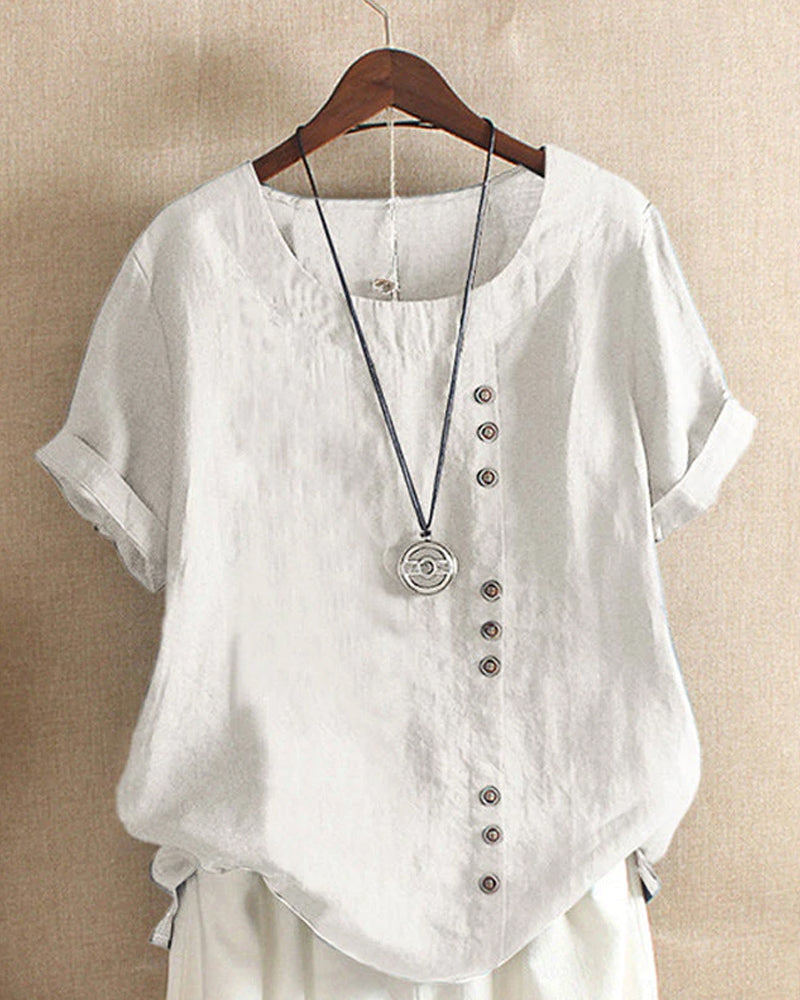 Bella | Women Button Detail Casual Short Sleeve Blouse