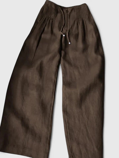 Effortless Linen Wide Leg Pants for Women with Smocked Drawstring High Waist Pleated Front Casual Style