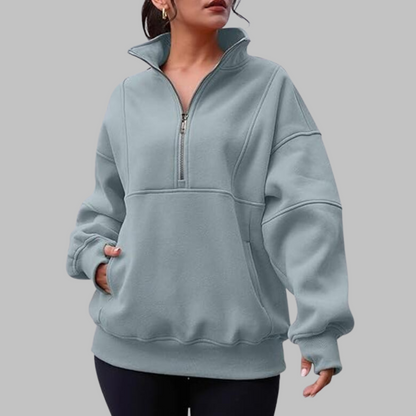 Cozy Oversized Sweatshirt for Women with Half Zip Collar Long Sleeve Pullover Relaxed Style