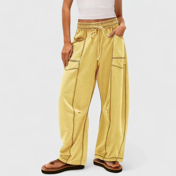 Effortless Khaki Cargo Wide Leg Pants for Women with High Waist Drawstring Patch Pocket Relaxed Style