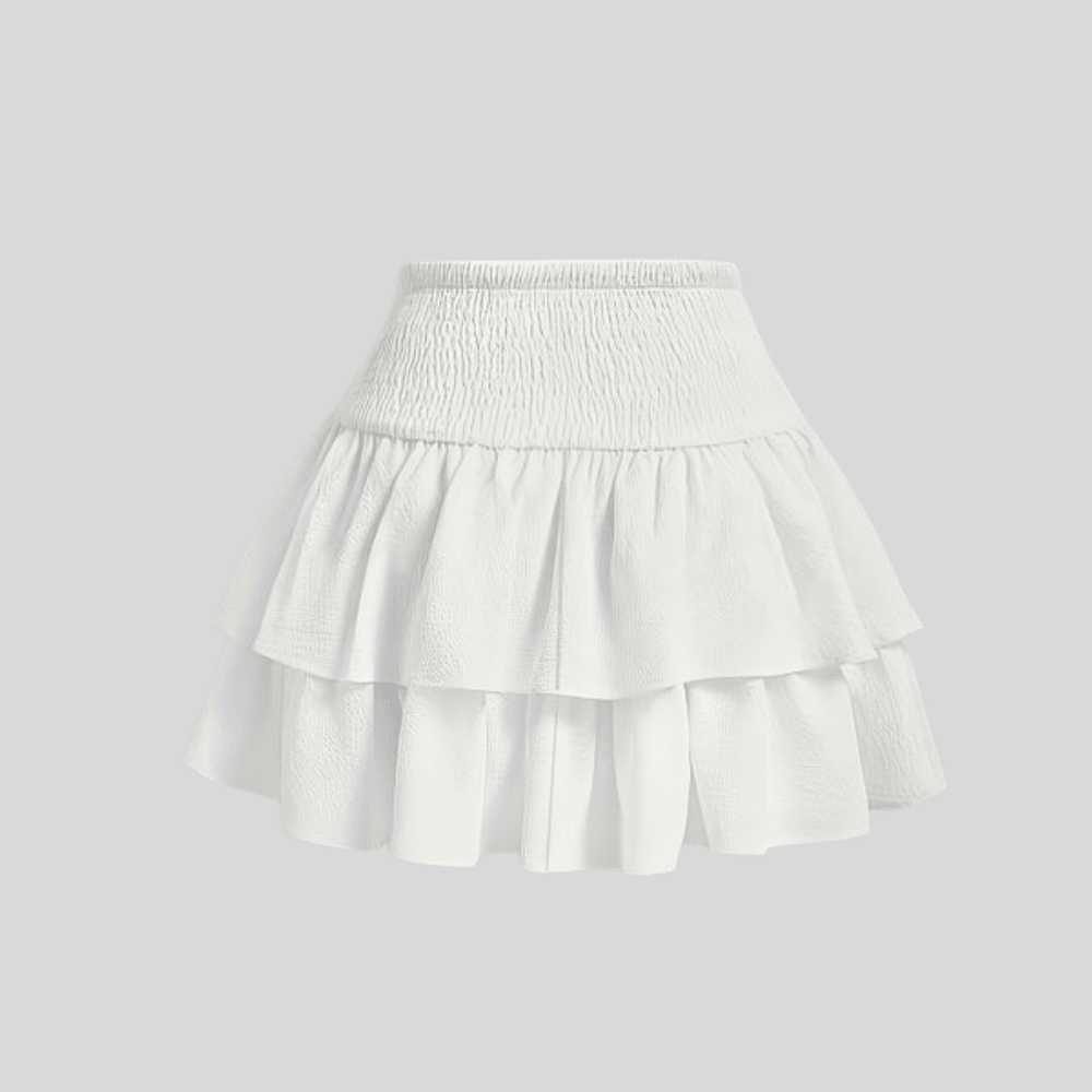 Effortless Tiered Ruffle Mini Skirt for Women with Bow Tie Smocked Waist Flowy Style