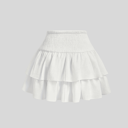 Effortless Tiered Ruffle Mini Skirt for Women with Bow Tie Smocked Waist Flowy Style