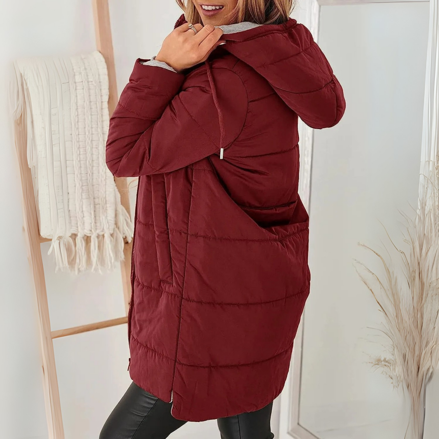 Elegant Puffer Jacket for Women with Hooded Zip Front Drawstring Waist Relaxed Style
