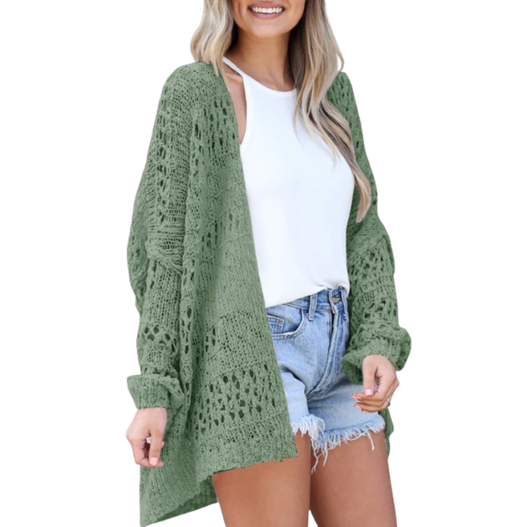 Effortless Crochet Knit Cardigan for Women with Open Front Long Sleeve Oversized High Low Style