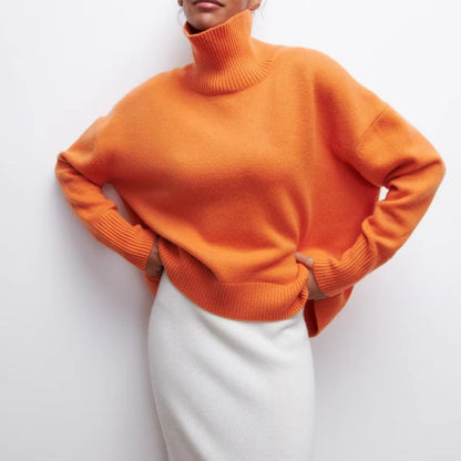 Comfortable Knit Sweater for Women with Turtleneck Short Sleeve Oversized Poncho Style