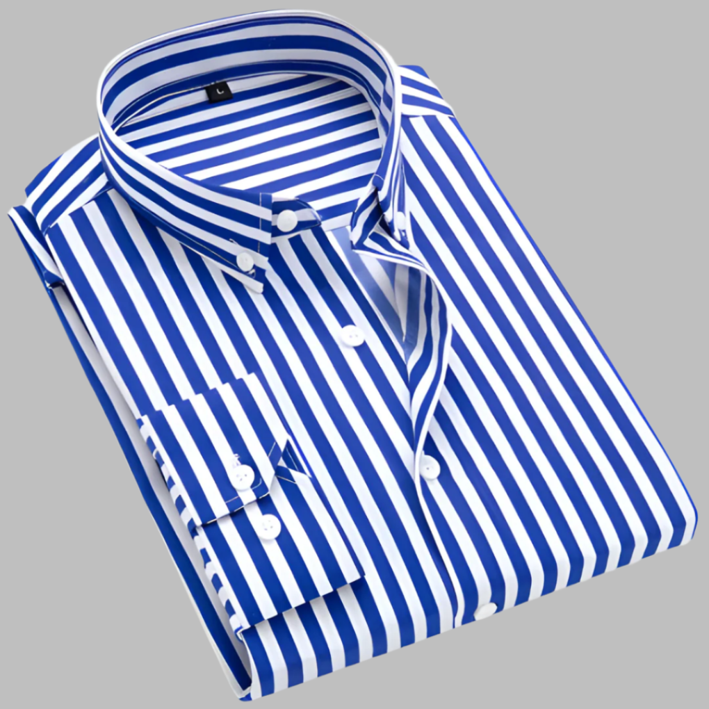 Classic Oxford Shirt for Men with Spread Collar Long Sleeve Button Up Striped Slim Fit Style