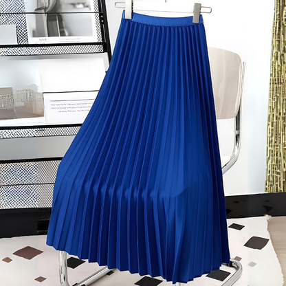 Elegant Pleated Faux Leather Maxi Skirt for Women with High Waist A Line Flowing Style